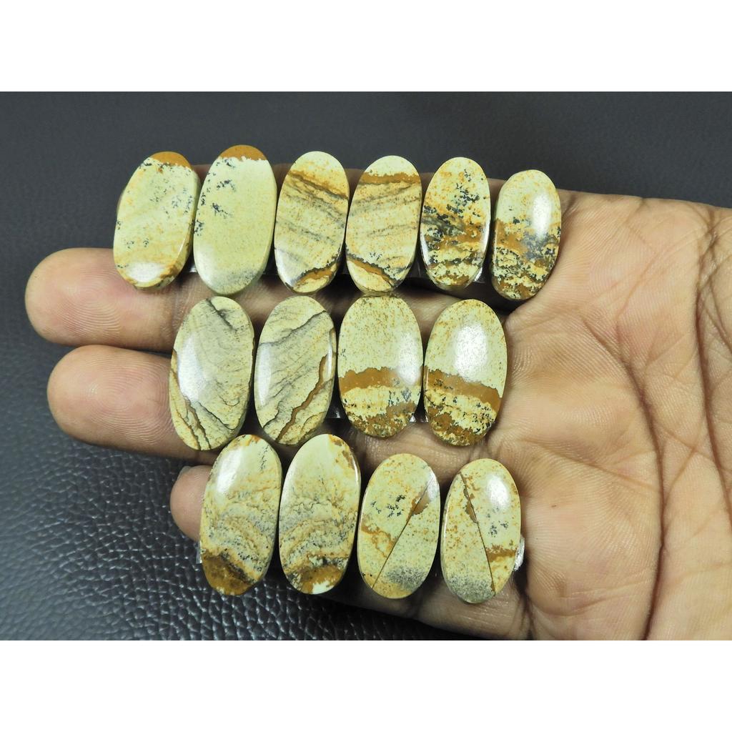 Natural Picture Jasper Matched Pair Oval Cabochon Loose Gemstone 07 Pair Lot C-3377