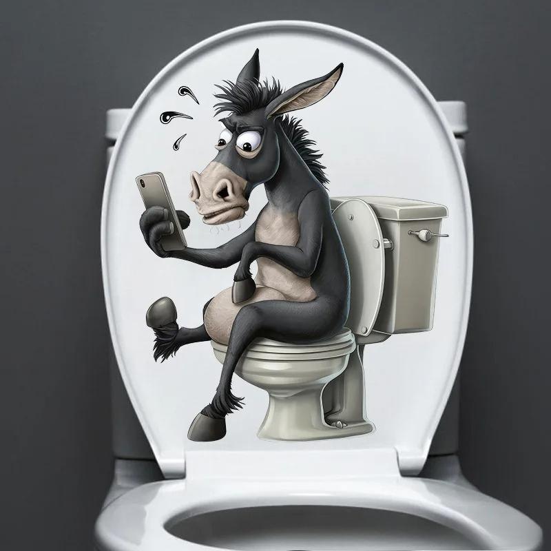 1 PC Funny Animal PVC Toilet Seat Stickers Monkey Zebra Giraffe Decals Waterproof Bathroom Wall Door Decor Creative Removable Decals