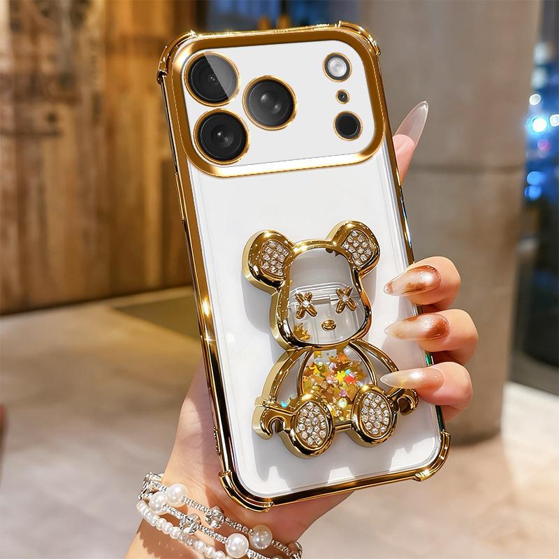 Applicable To iPhone17proMax Airbag Mobile Phone Case Quicksand Violent Bear Apple 16 Four Corners Anti-drop 15 Protective Case