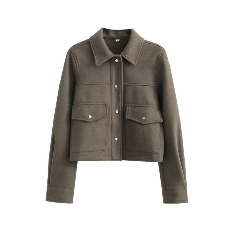 Women Jackets Button Down Turndown Collar Jacket with Pockets Bomber Coats Autumn Winter Women Solid Coat Streetwear Casual Female Outerwear Chic Tops