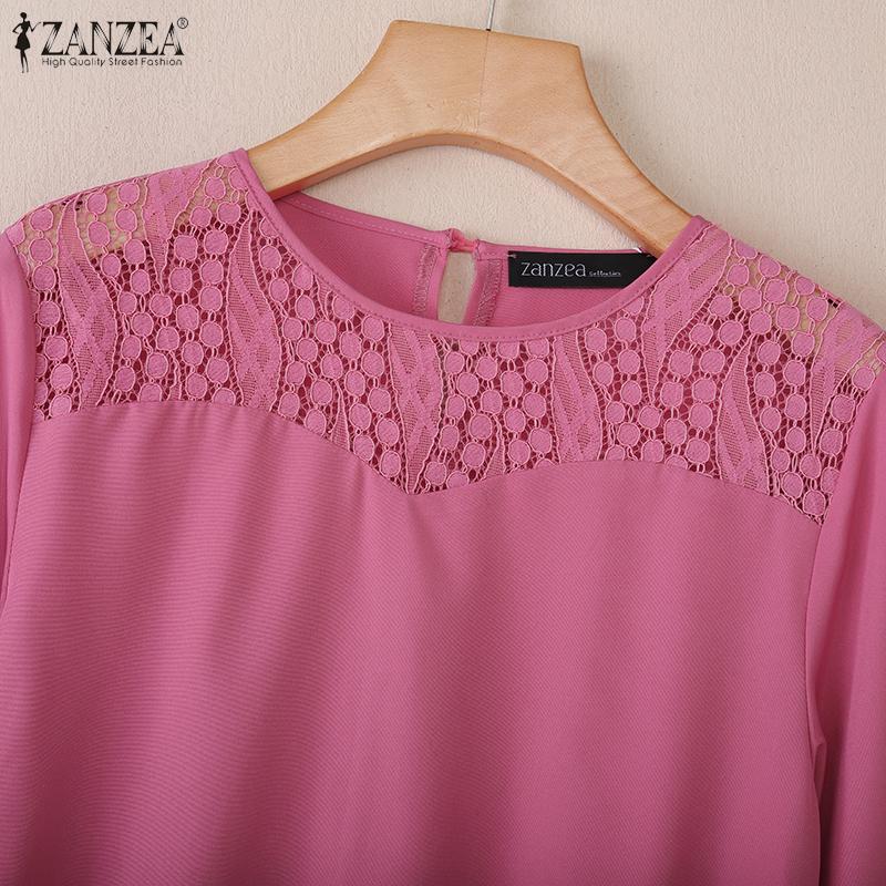 ZANZEA Women Summer Patchwork Round Neck Casual 3/4 Sleeve Loose Blouse