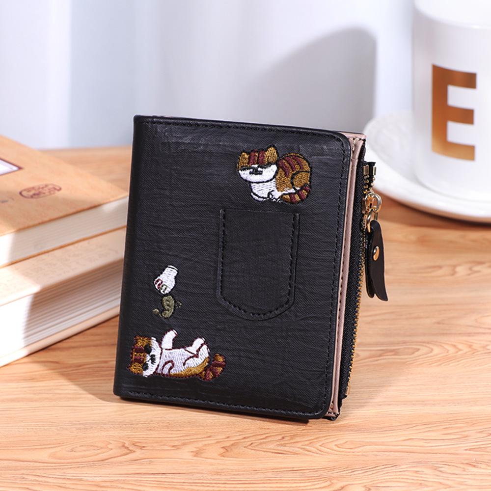 Women's Large Capacity Cat Embroidery Multi-Card Bifold Wallet