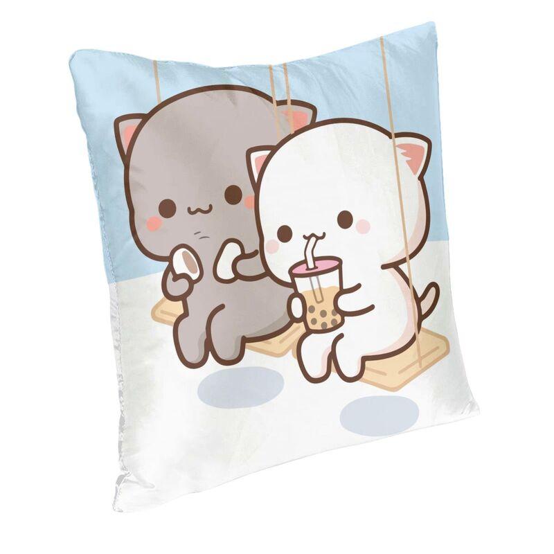 Peach And Goma Mochi Cat Bubble Tea Cushion Cover Sofa Home Decorative Square Throw Pillow Case 40x40