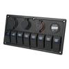 Car Boat Rocker Switch Panel Blue LED Light with Dual USB Voltmeter Cigarette Lighter 12‑24V for Yachts Ships Caravans