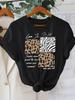 Vintage Letter Leopard Graphics Print Casual Summer Women's Short Sleeve T-Shirt Round Neck Y2k Tops Versatile Female Clothing