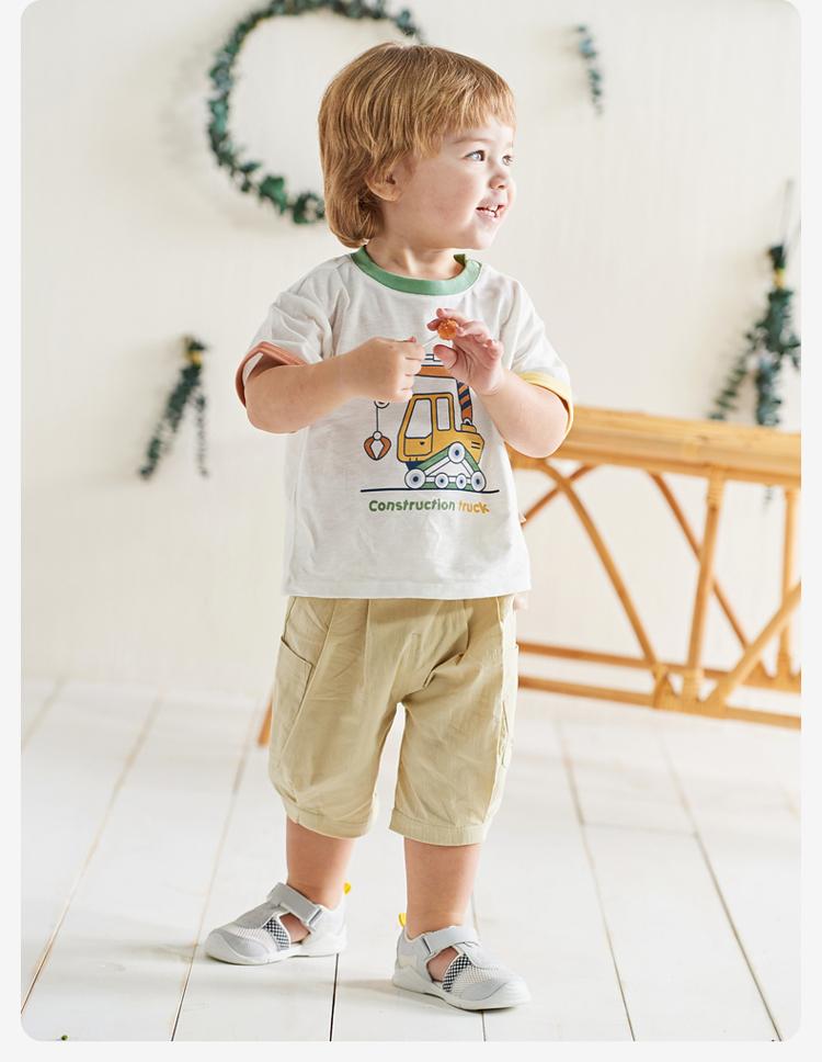 David Bella Children's Short-sleeved Summer Dress Boys' Baby T-shirt Cartoon Western Style Casual Color-blocked Top