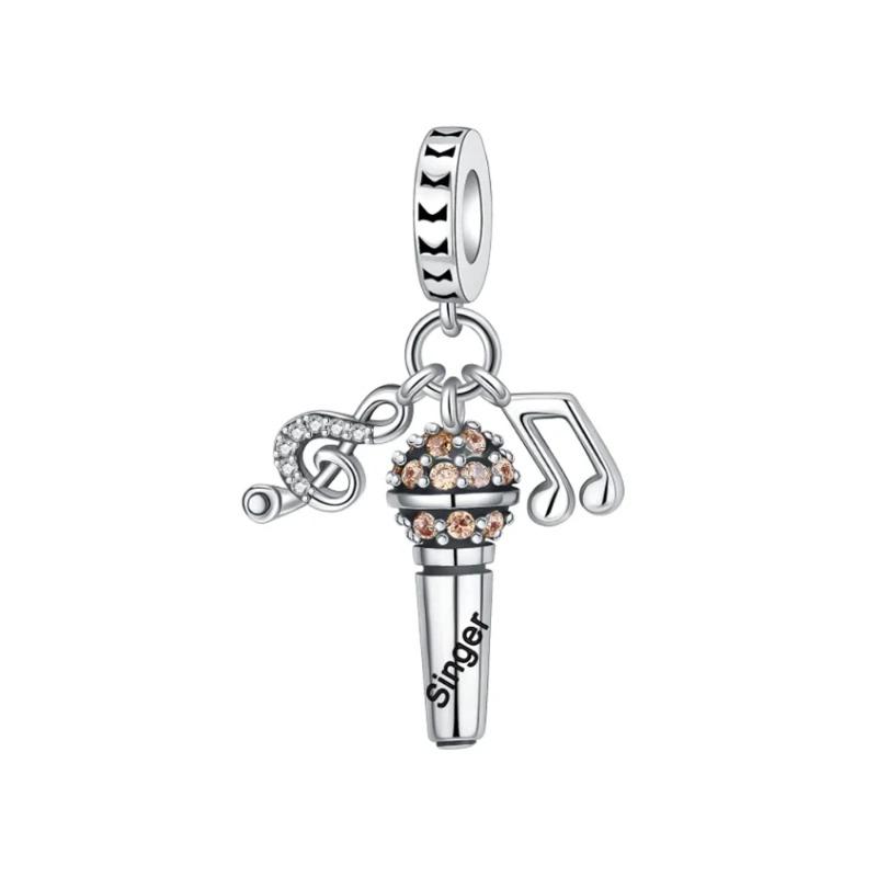 925 Silver Music Instrument Charms Piano Headphone Trumpet Violin Pendant Beads DIY Bracelet Necklace Gift for Her