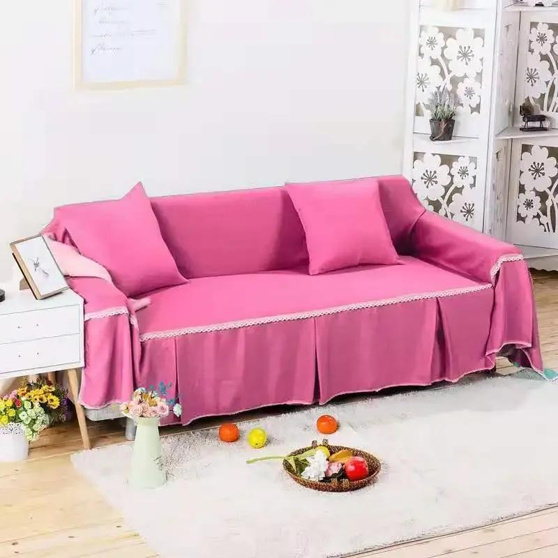 1/2/3/4-seater Sofa Cover for Living Room Solid Color Lace Edge Sofa Towel All-inclusive Dust Couch Cover Solid Slipcover