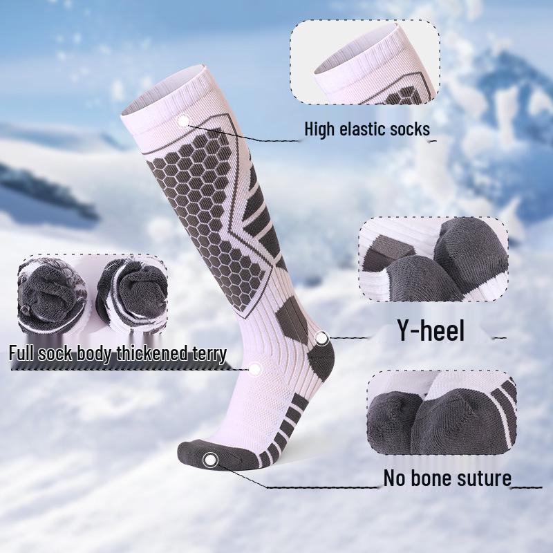 Unisex Thermal Ski Socks: Thick, Warm, Terry-Fabric, Long Fit for Cold-Weather Sports
