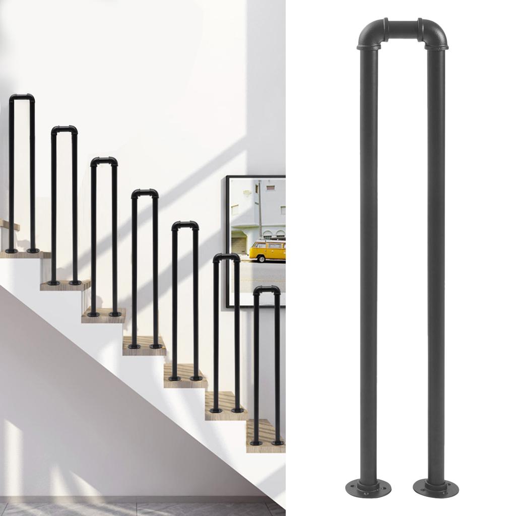 Retro Matte Black Stair Handrail, Safety Non-Slip U-Shaped Support Railing, 50kg/110.23lbs, 20*85cm