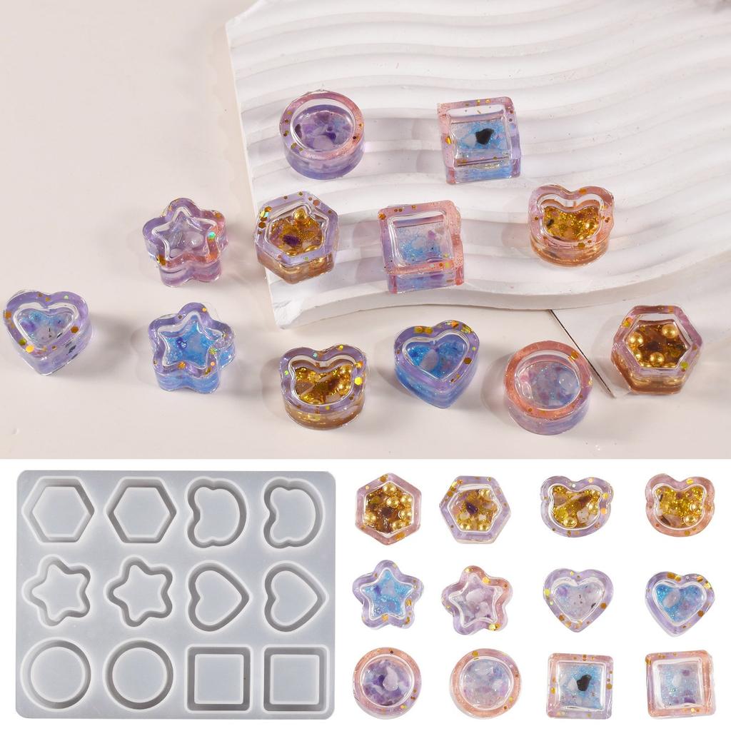 Creative Star Heart Round Hexagon Sturdy Silicone Mold Accessory for Craft Supplies Sand Flow Effect Easy to Use
