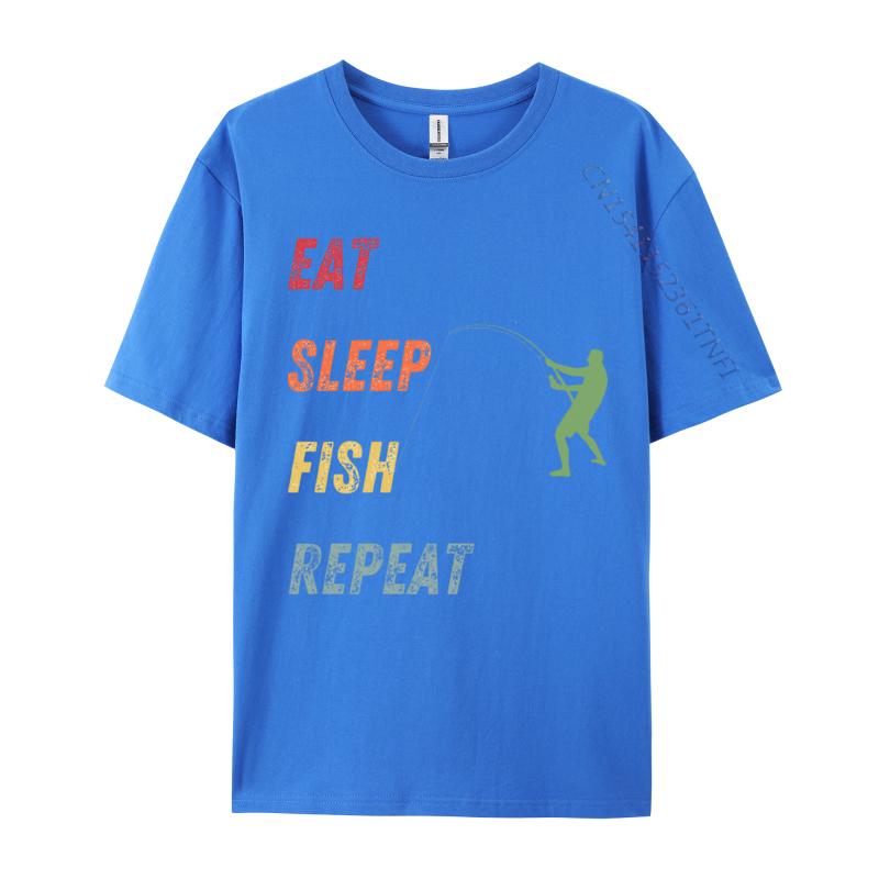 Eat Sleep Fish Repeat TShirt Printed Tops Tees For Men 100 Cotton Fall Fishing Printing Tops Shirt Prevalent