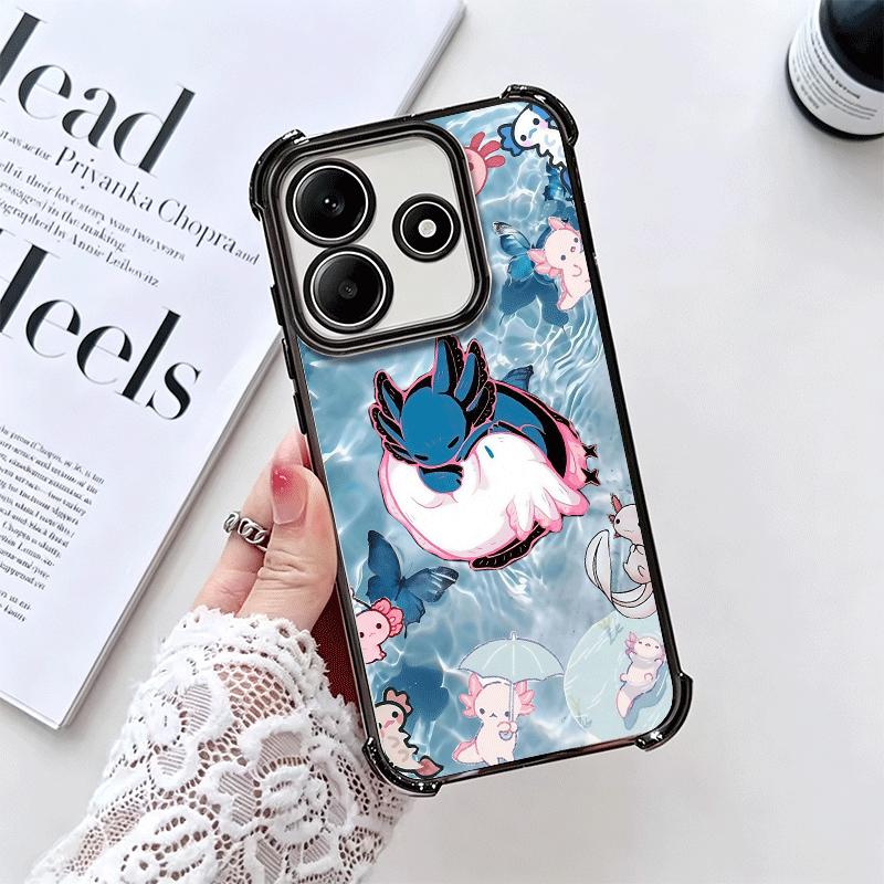 Axolotl Cartoon Cute Plating Phone Case For Xiaomi Redmi Note 14 15 Pro Plus 13 12 11 11S 11T 10 9S 9 5G Anti-Fall Airabag Cover