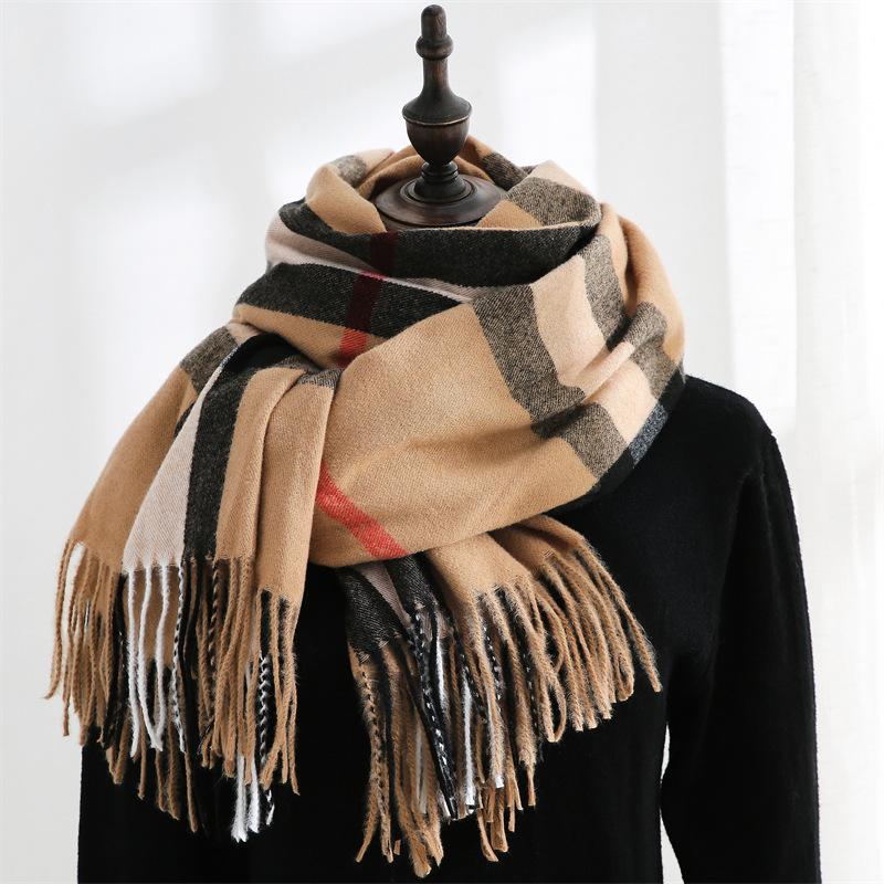 Plaid Scarf Women's 2025 Autumn and Winter Imitation Cashmere Scarf Medium Length Warm Scarf Shawl Sweet Scarf