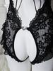 Ultra Sexy Crotchless Black Lingerie Women Lace Hollow Bodysuit Erotic Pajamas Teddy Babydoll Dress Deep V Open Bra Underwear