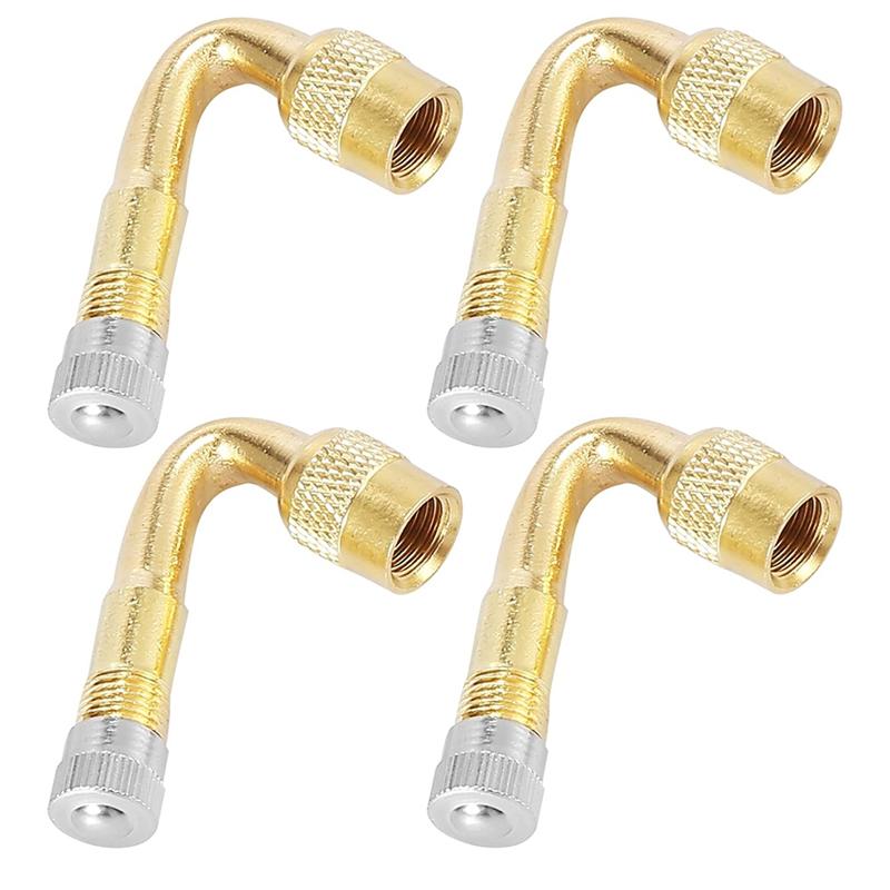 4 Pcs Tire Valve Stem Extension Adapters 45-Degree Brass Valve Extenders For Cars RV Motorcycles For Tires(Gold)