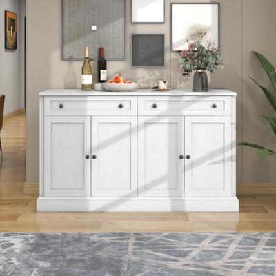 Large Sideboard with 4 Doors and 2 Drawers, Modern Buffet Cabinet for Dining Room and Living Room, 150 X 40 X 86 Cm (L/W/H) – (Antique White)