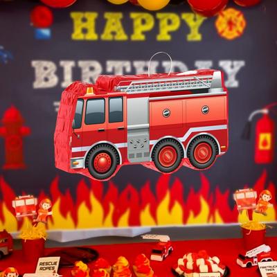 Children Party Pinata Truck Pinata for Kids Firetruck Pinata Set with Stick Blindfold Confetti Firefighter Birthday for Kids