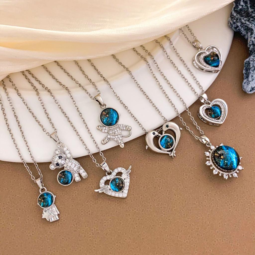 Necklace popular hot sale azure blue starry sky necklace accessories women's light luxury high sense hot sale planet versatile titanium steel necklace