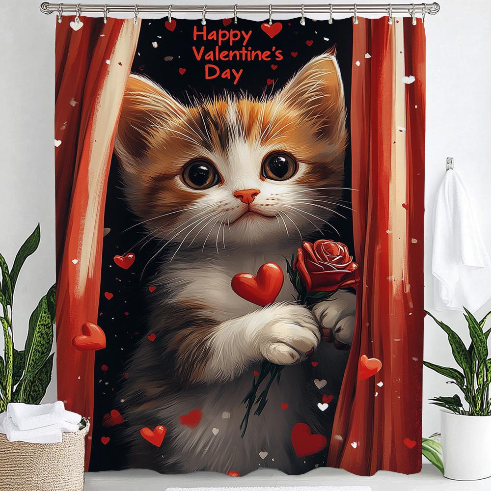 1 Piece Cute Cat in Hammock in the Garden Shower Curtain, Bathroom Curtain with Hooks,Printed Polyester Home Decorative Curtain