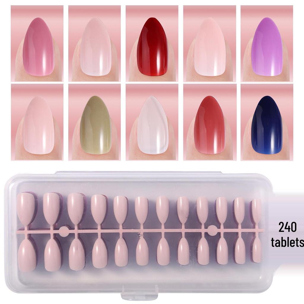 Colored Glitter Nail Art Tips - 240-Piece Set with Various Styles and Multiple Colors, Boxed Fake Fingernail Stickers