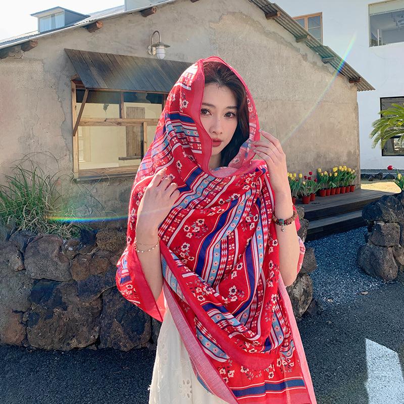 Summer Women Silk Scarf Sarong Beach Wrap Shawl Floral Print Sunscreen Bandana Hijab Mujer Bohemian Long Scarve Pareo Bufandas