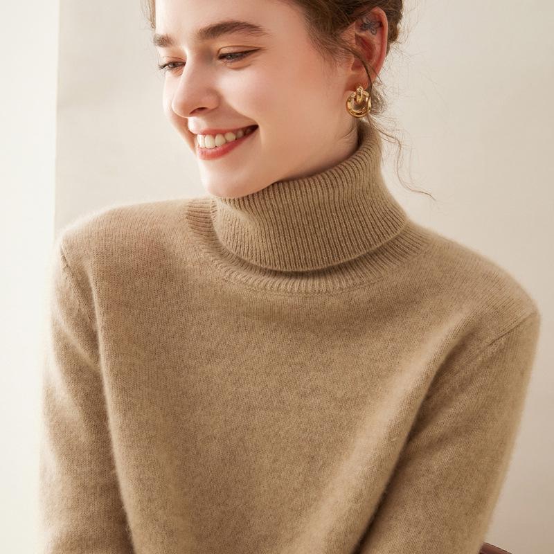 Women's Thickened Cashmere Knit Sweater: Long Sleeve, High Neck, Loose Fit Inner Layer for Autumn and Winter