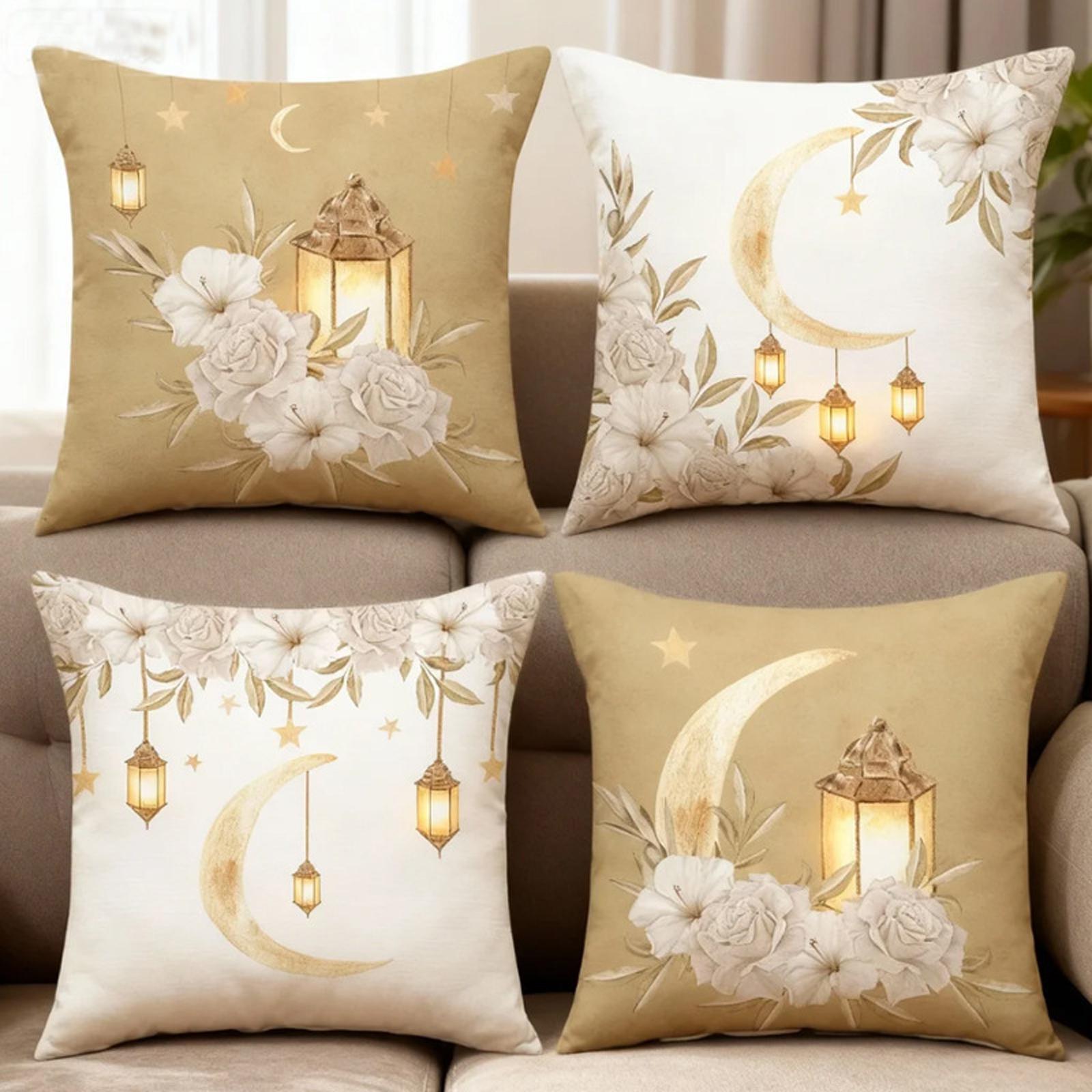 

Ramadan Oil Lamp Printed Moon Pillowcase Festive Decoration Home Cushion Linen Breathable Sofa Cushion One Size