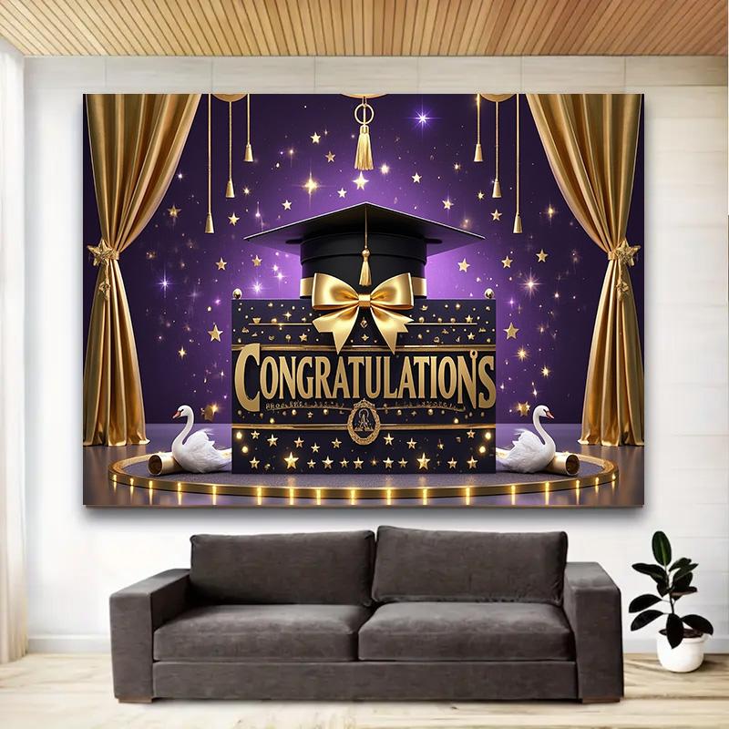 2025 Graduation Banner- Decor with Graduation Hat Design for Events,Photo Studio Backdrop,Outdoor Festivities,Graduation Party Decor