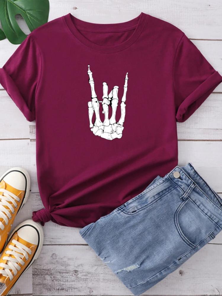 Women T Shirt Skull Hand Print T Shirt Short Sleeve O Neck Loose Women Tshirt Ladies Tee Shirt Tops Clothes Camisetas Mujer