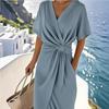 2025 Summer Satin Split Wrap Dress: Women's Solid Color Tie-Up Skirt