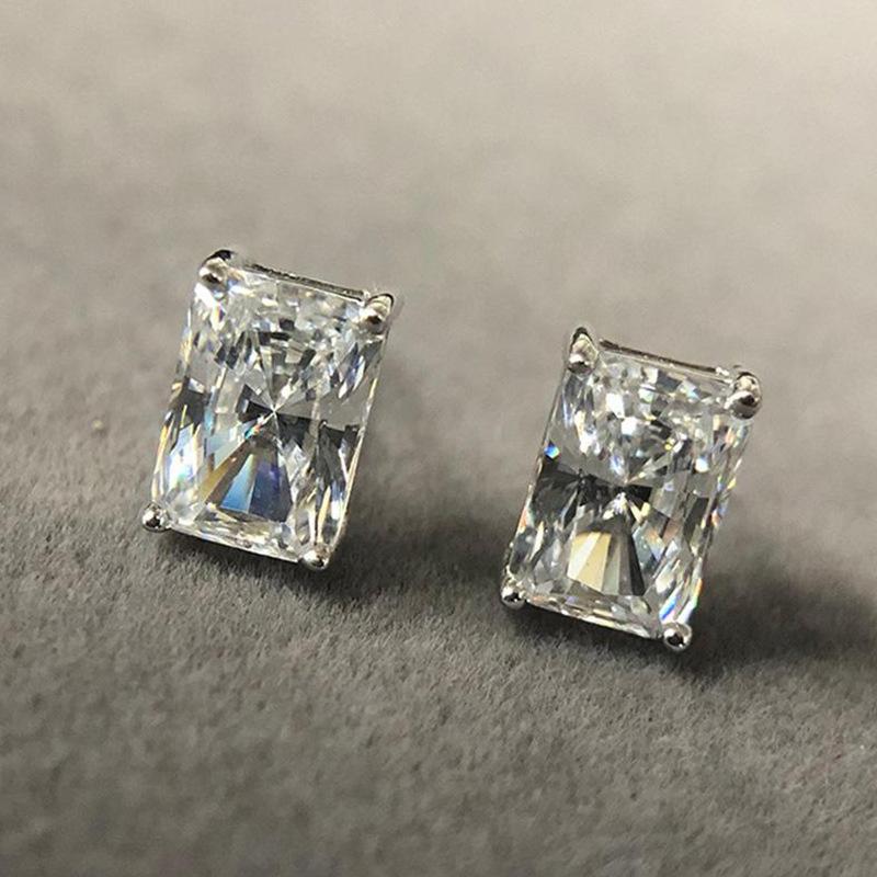 Rectangular cut transparent zircon earrings
