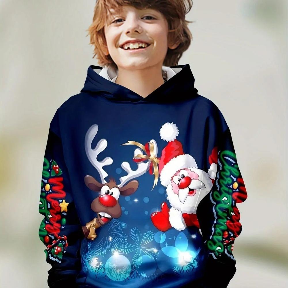 Children's Christmas and Halloween Series 3D Digital Printed Boys' Hip Hop Personality Hooded Sweatshirt