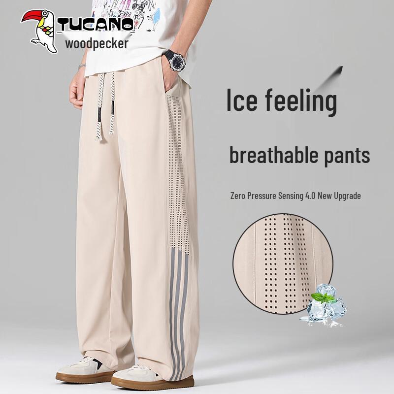 TUCANO Men s Striped Ice Silk Straight Casual Pants L