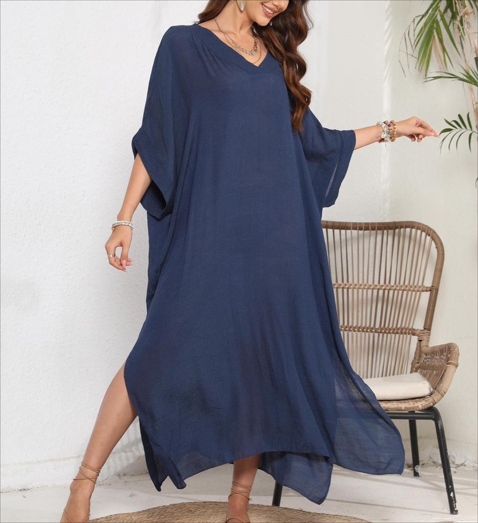 Rochie de baie pentru femei, plus mărime, vară, casual, cu guler în V, cu mânecă jumătate, rochie de plajă