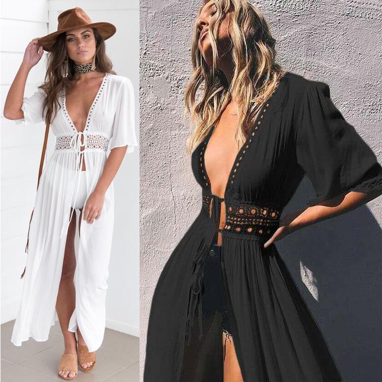 Women's Lace Patchwork Lace-up Long Shawl Cardigan for Bikini