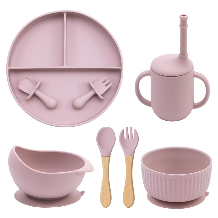 Wholesale Baby Weaning Feeding Solid Food Plate Bowl Set Non-Slip Suction Dishes Drinking Cup Fork Spoon Children's Tableware