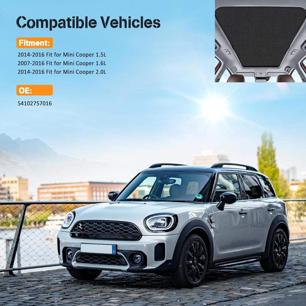 ECCPP Osłona Przeciwsłoneczna Dachu Szyberdachu Zasłona Pokrycie Zamienne do Mini Cooper 1.5L 2.0L 2014-2016 / Pasuje do Mini Cooper 1.6L 2007-2016 Szara