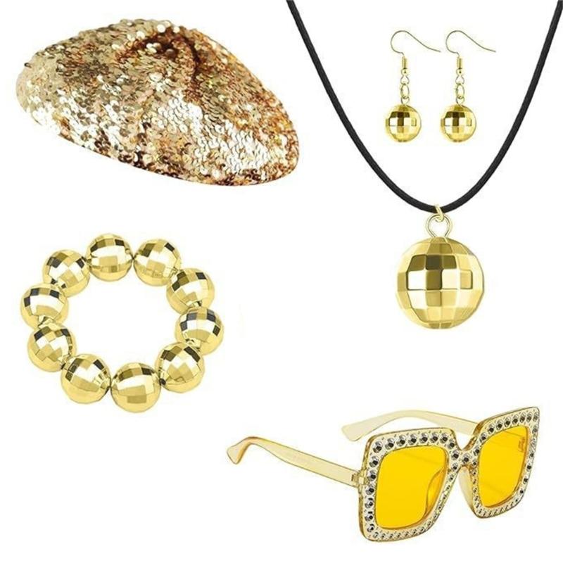 4/5Pcs Disco 50s 60s 70s 80s Set Rockstars Cool Outfits for Halloween Birthday Party Costume Dress Up Accessories