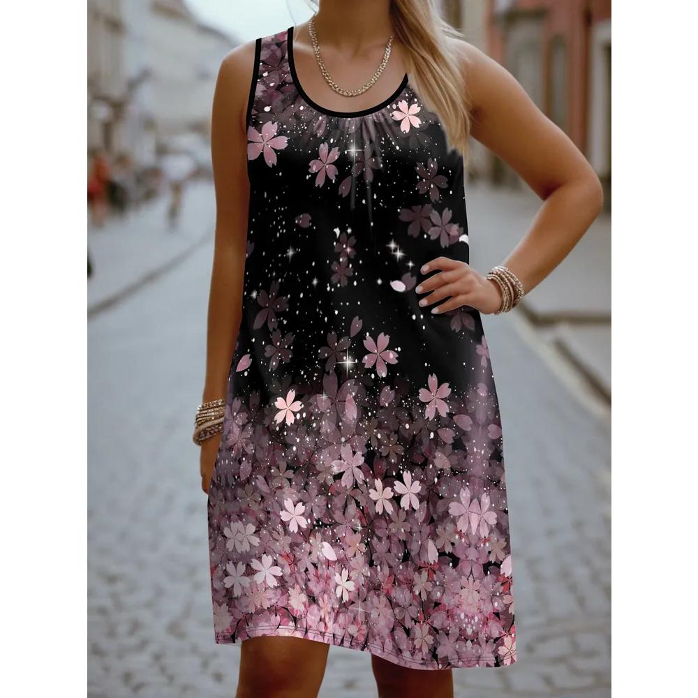 Fashion Versatile Flower Printed Sleeveless Dress Casual Comfort Daily Casual Dresses S