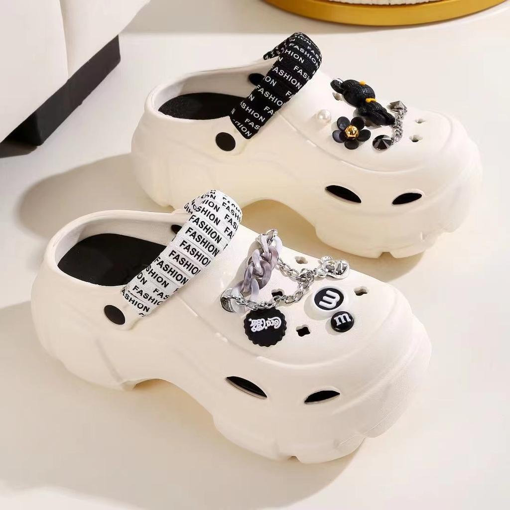 Thick-soled hole shoes for women to wear in summer, Korean version of fashion to increase the height of seaside beach shoes, bag head two wear cool sl