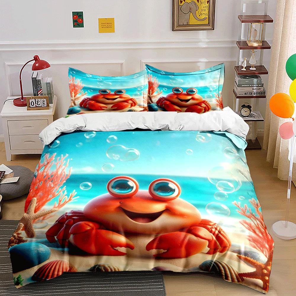 Set di Stampe di Granchi sulla Spiaggia Oceanica Biancheria da Letto Stampata per Camere di Adulti e Bambini, Diverse Misure, Set a Tre Livelli Regalo