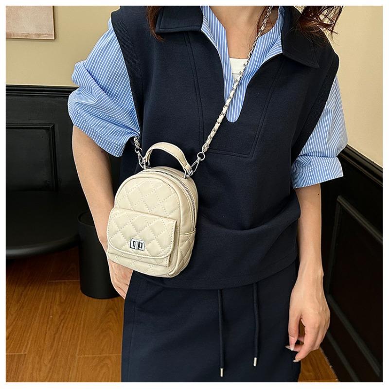 Rhombus Chain Messenger Bag Women's New Casual Multi-function High-end Double Shoulder Mini Backpack