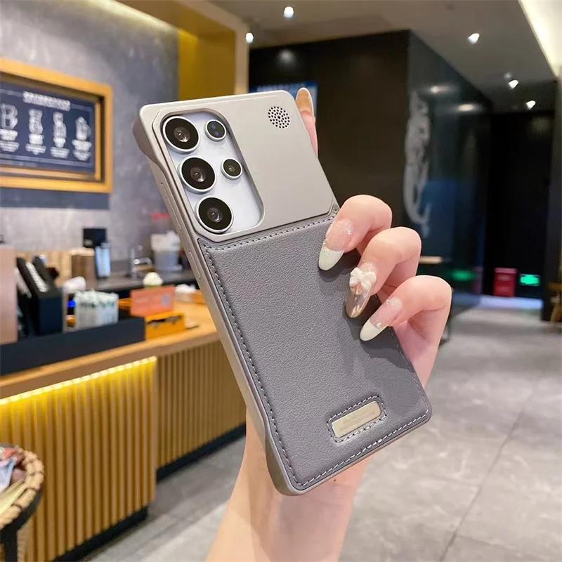 

Luxury For Magsafe Bumper Case for For Samsung Galaxy S25 S23 S24 Ultra Plus Borderless Aromatherapy Magnetic Frame PU Leather Cover Galaxy S24+