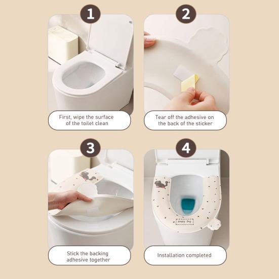 Toilettensitzbezug Selbstklebend Wiederverwendbar Waschbar Weich Dünn Atmungsaktiv Rutschfeste Matte Cartoon-Katzenmuster Längliche Runde Quadratische Sitze Sommer Toilette