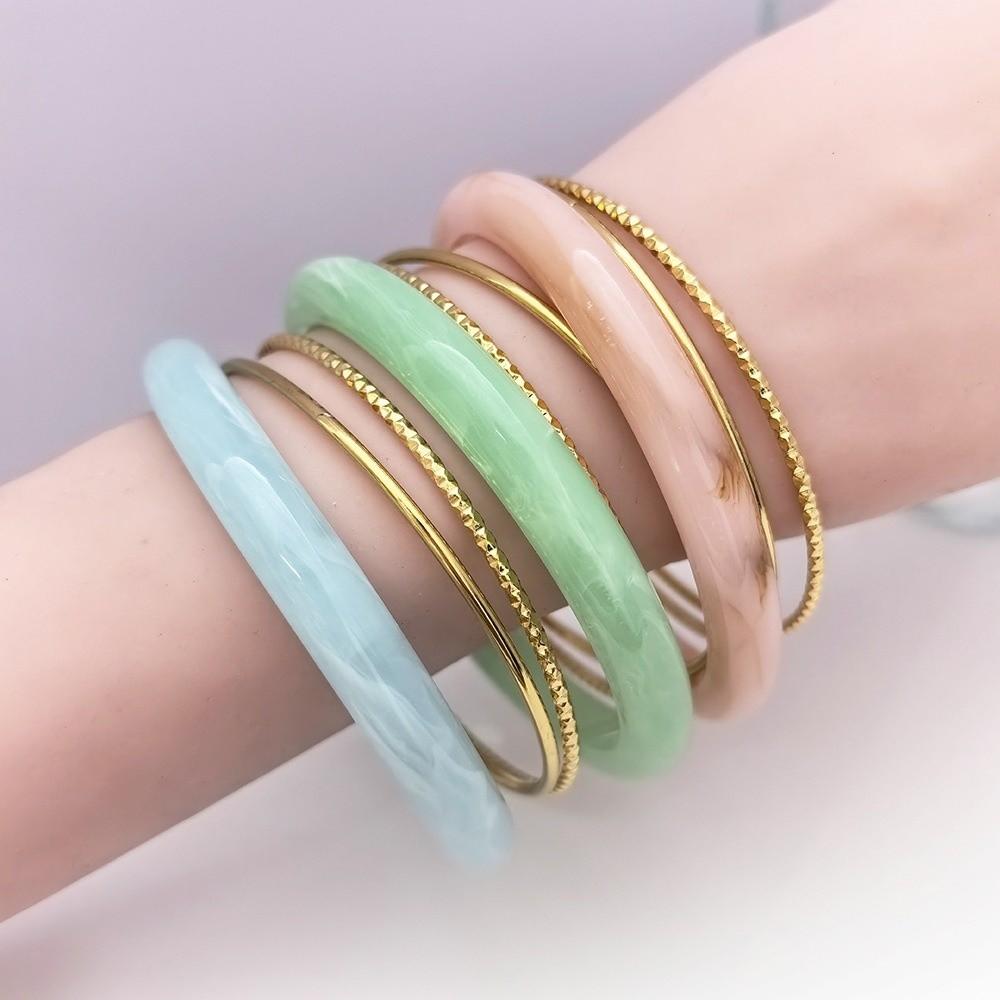 3Pcs/set Vintage Simple Round Bracelets Bohemian Retro Hand Ring Acrylic Smudging Bangles  Gift