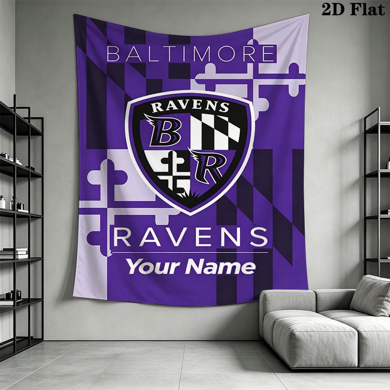 Name Custom Baltimore Ravens Logo Wall Tapestry Aesthetic Wall Hanging Printed Fabric Blanket Decorative Tapestries for Bedroom Living Room Home Decor