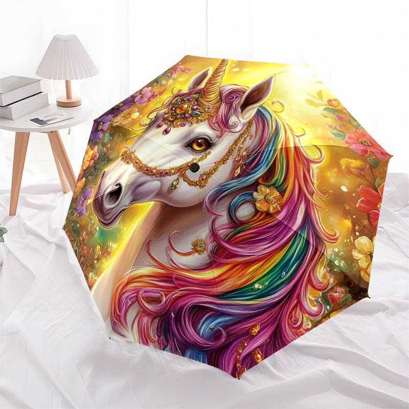 1 PC Automatic Folding Umbrella - Unicorn Fantasy Pattern, Portable & Foldable Design with 8 Ribs, Christmas Birthday Gifts