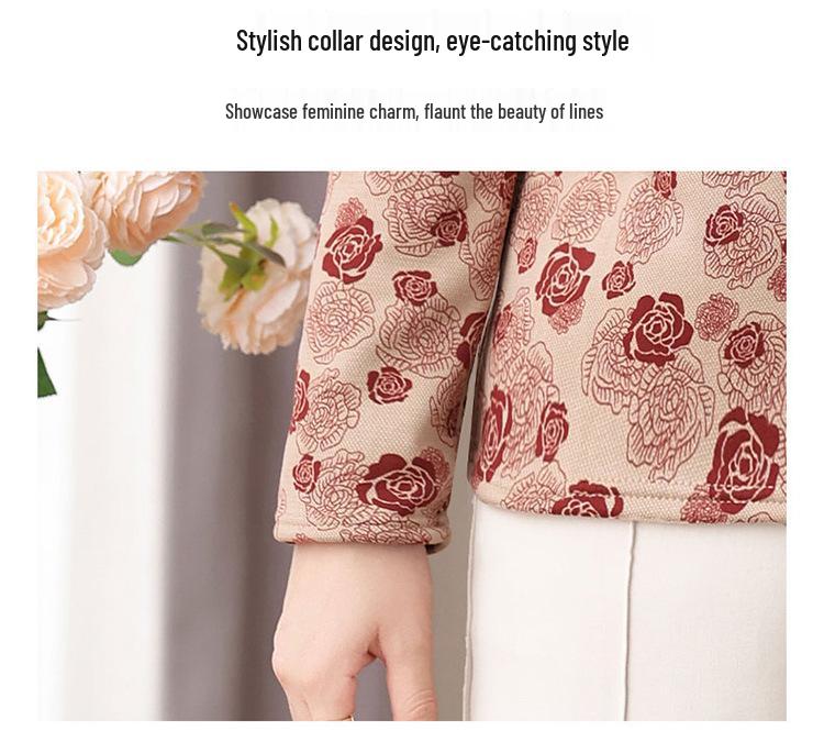 Stylish Patterned Autumn/Winter Shirts for Middle-Aged & Elderly Women - Loose Fit, Belly-Covering, Plus Size Base Layer.