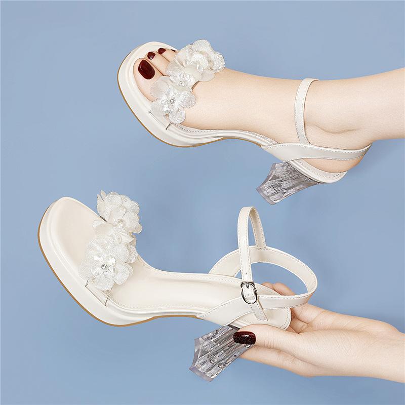 

Niche light luxury summer handmade women s shoes temperament casual retro women s shoes cool slippers catwalk high heels fairy rhinestones 39